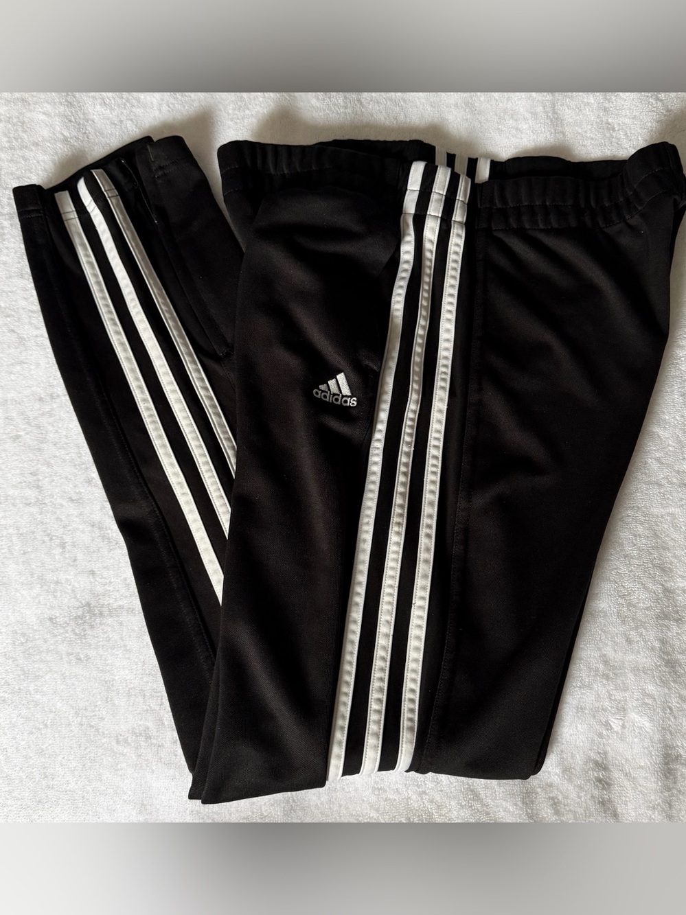 Men Adidas Black Joggers Track Pants with White Three-Stripes Size Medium